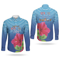 Bula Fiji Day Couples Matching Off Shoulder Maxi Dress and Long Sleeve Button Shirt Traditional Tapa Pattern With Hibiscus LT05 - Polynesian Pride