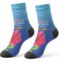 Bula Fiji Day Crew Socks Traditional Tapa Pattern With Hibiscus LT05 - Polynesian Pride