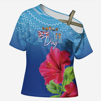 Bula Fiji Day Cross Shoulder Shirt Traditional Tapa Pattern With Hibiscus