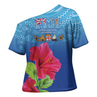Bula Fiji Day Cross Shoulder Shirt Traditional Tapa Pattern With Hibiscus