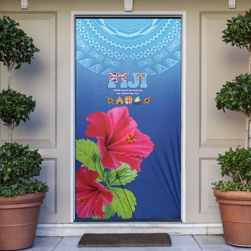 Bula Fiji Day Door Cover Traditional Tapa Pattern With Hibiscus
