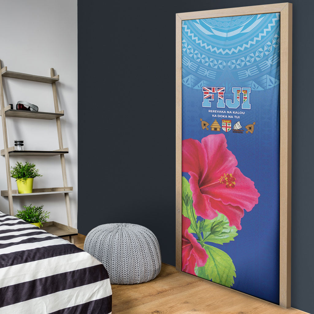 Bula Fiji Day Door Cover Traditional Tapa Pattern With Hibiscus