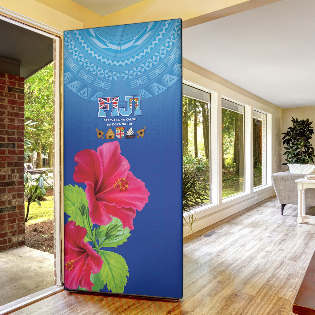 Bula Fiji Day Door Cover Traditional Tapa Pattern With Hibiscus