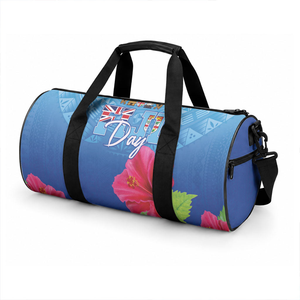 Bula Fiji Day Duffle Bag Traditional Tapa Pattern With Hibiscus