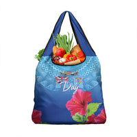Bula Fiji Day Grocery Bag Traditional Tapa Pattern With Hibiscus