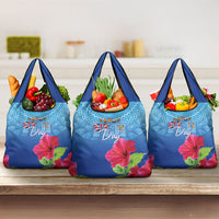 Bula Fiji Day Grocery Bag Traditional Tapa Pattern With Hibiscus