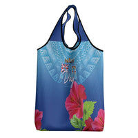 Bula Fiji Day Grocery Bag Traditional Tapa Pattern With Hibiscus