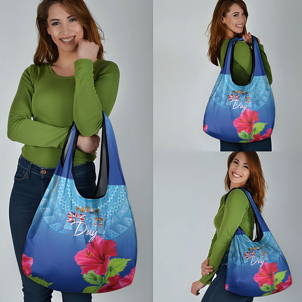 Bula Fiji Day Grocery Bag Traditional Tapa Pattern With Hibiscus