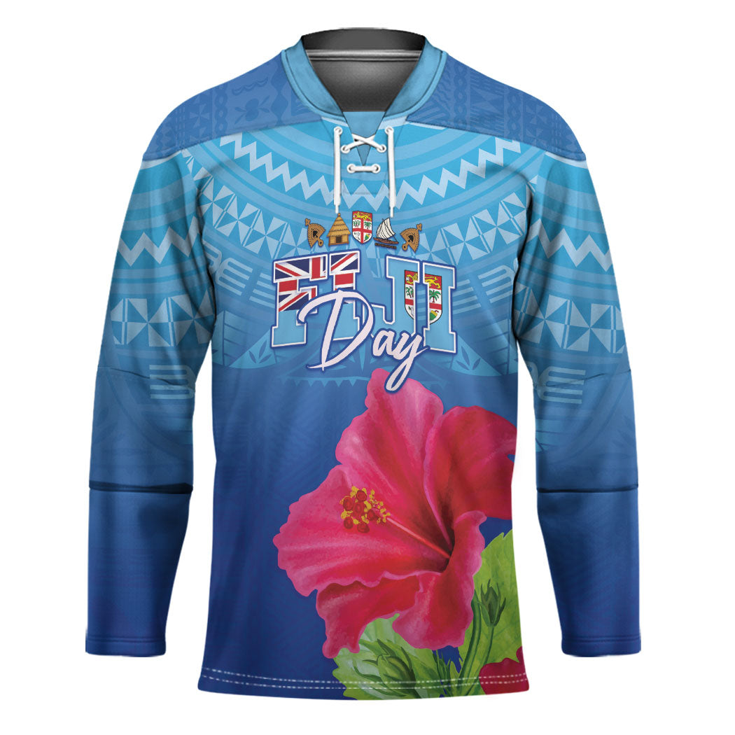 Bula Fiji Day Hockey Jersey Traditional Tapa Pattern With Hibiscus