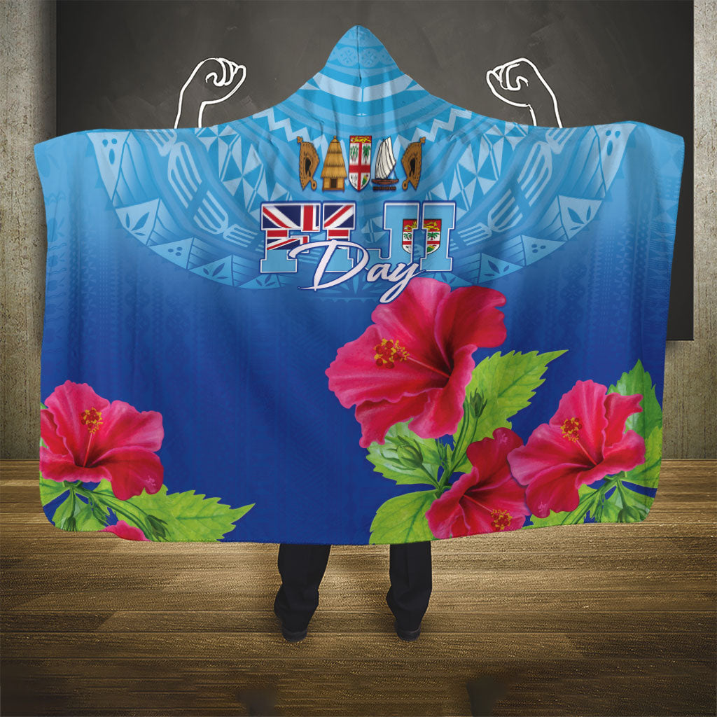 Bula Fiji Day Hooded Blanket Traditional Tapa Pattern With Hibiscus