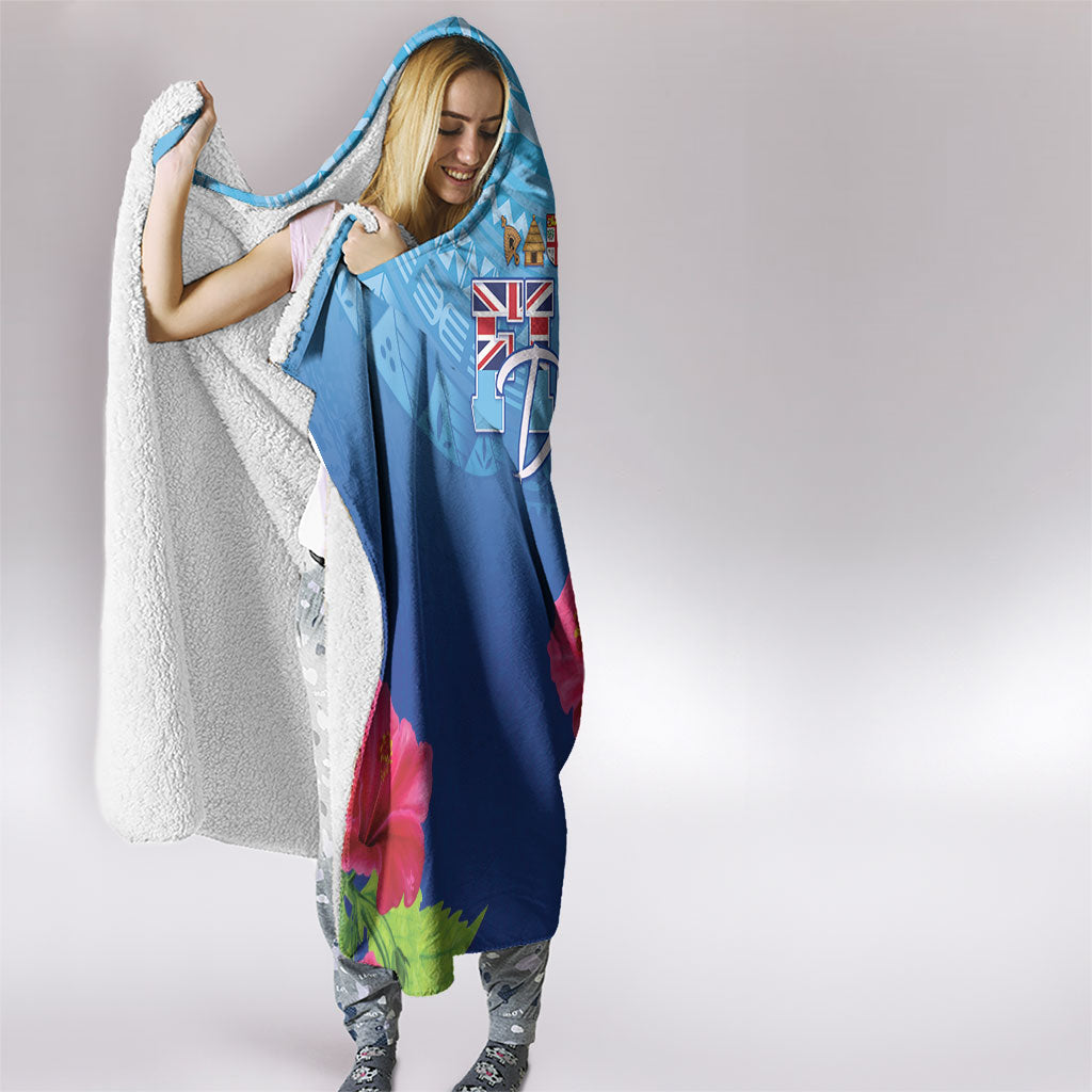 Bula Fiji Day Hooded Blanket Traditional Tapa Pattern With Hibiscus