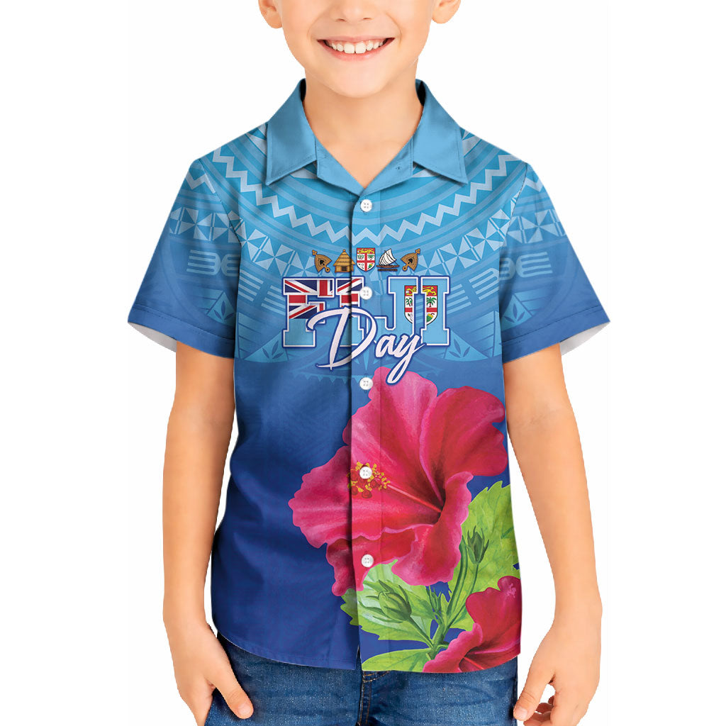 Bula Fiji Day Kid Hawaiian Shirt Traditional Tapa Pattern With Hibiscus LT05 Kid Blue - Polynesian Pride