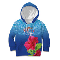 Bula Fiji Day Kid Hoodie Traditional Tapa Pattern With Hibiscus