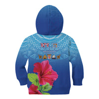 Bula Fiji Day Kid Hoodie Traditional Tapa Pattern With Hibiscus