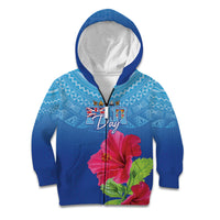 Bula Fiji Day Kid Hoodie Traditional Tapa Pattern With Hibiscus