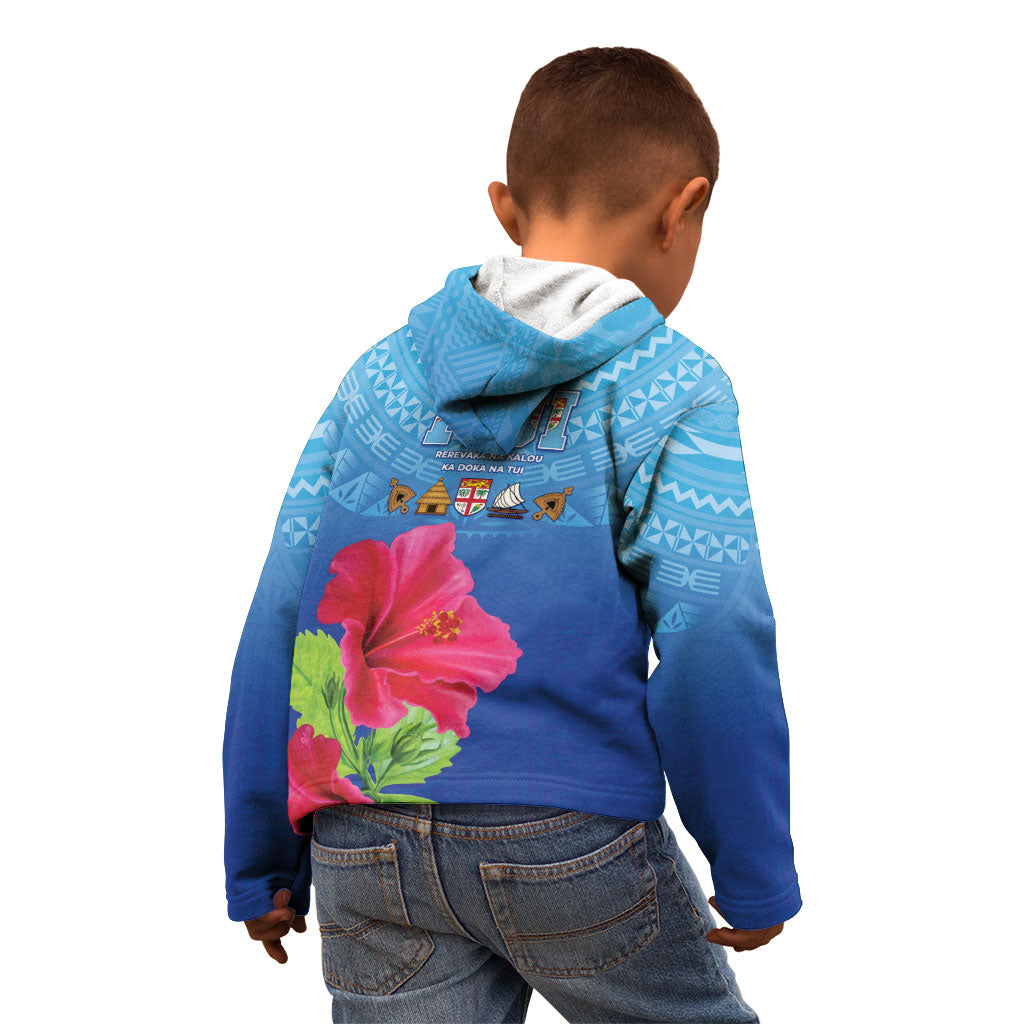 Bula Fiji Day Kid Hoodie Traditional Tapa Pattern With Hibiscus