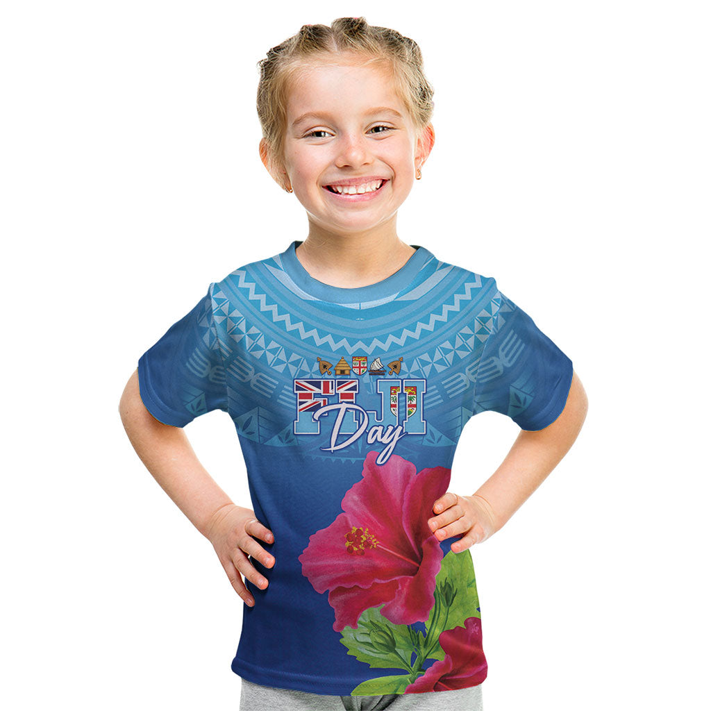 Bula Fiji Day Kid T Shirt Traditional Tapa Pattern With Hibiscus