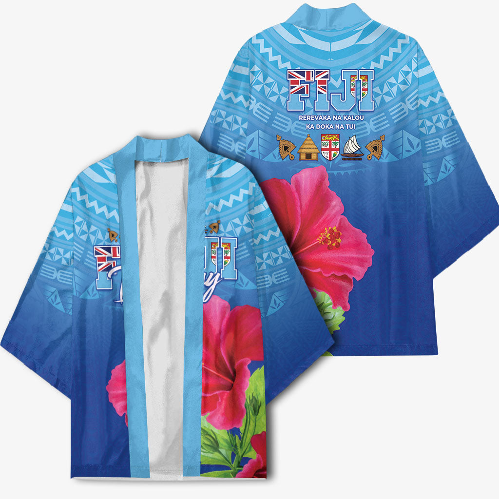 Bula Fiji Day Kimono Traditional Tapa Pattern With Hibiscus