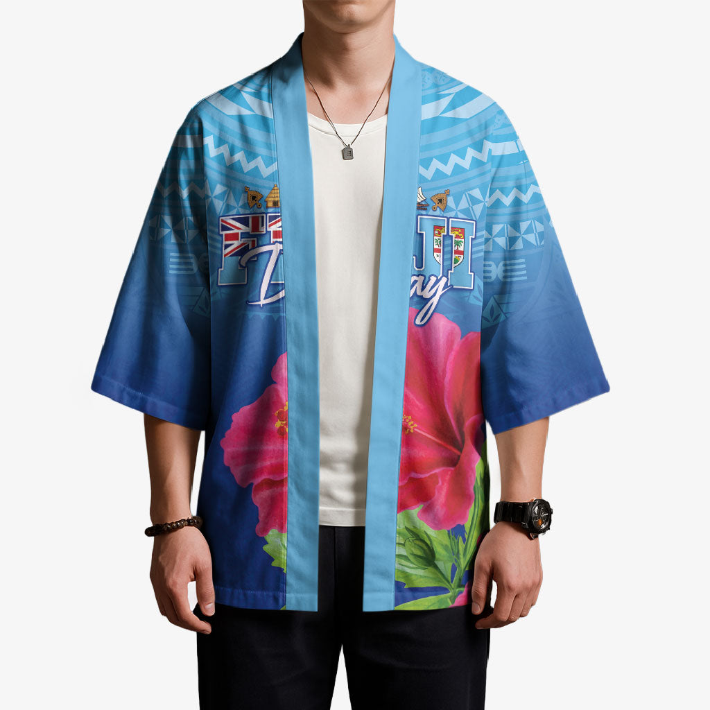 Bula Fiji Day Kimono Traditional Tapa Pattern With Hibiscus
