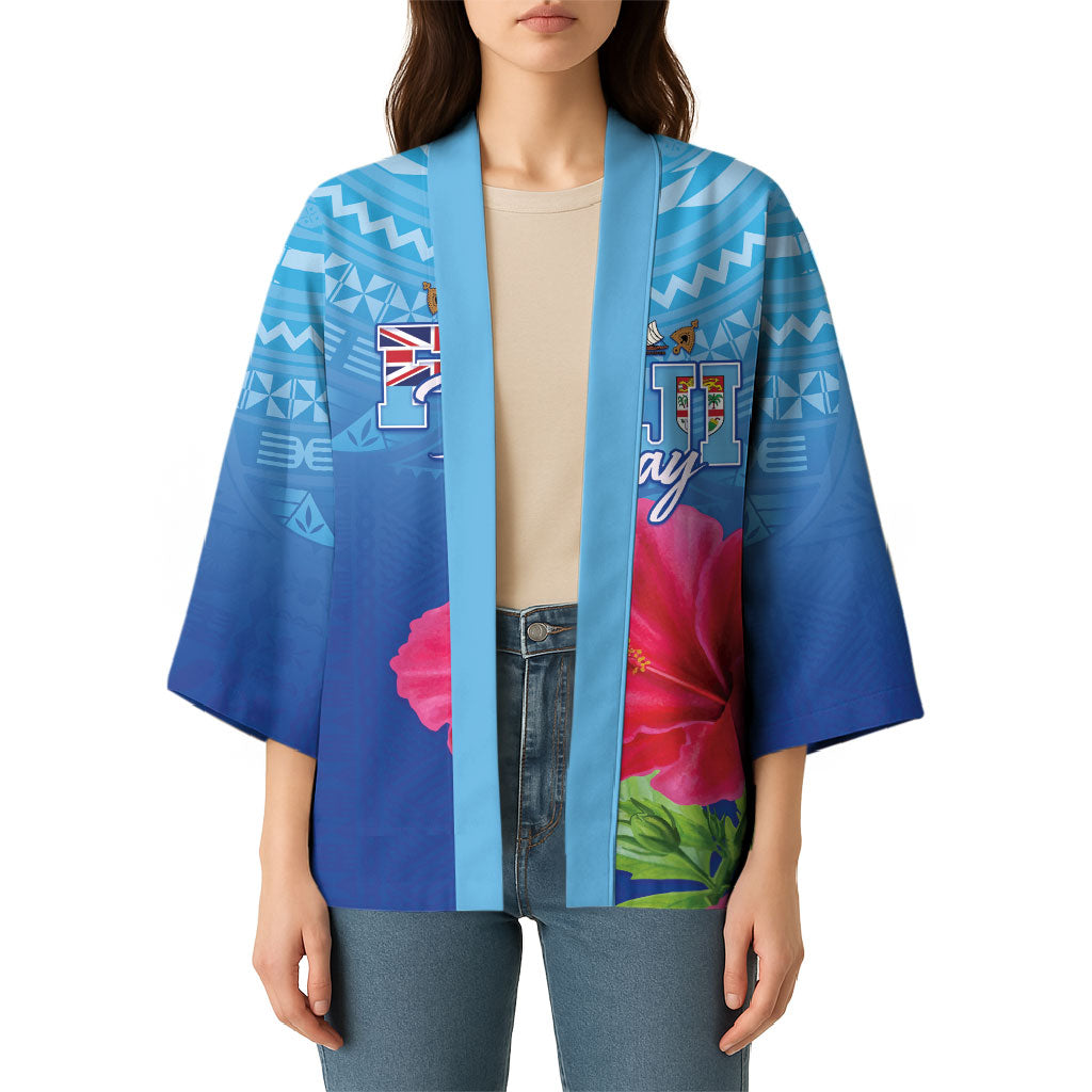 Bula Fiji Day Kimono Traditional Tapa Pattern With Hibiscus
