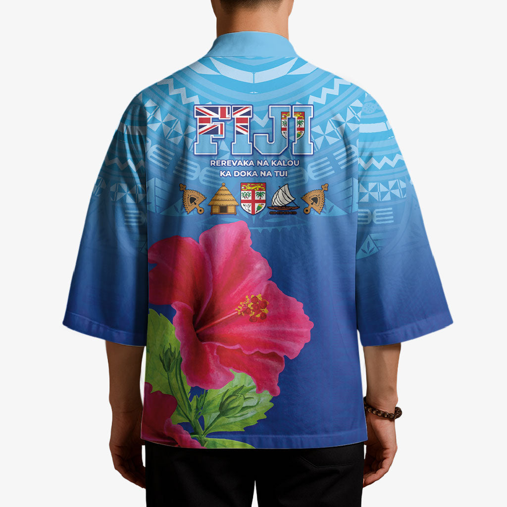 Bula Fiji Day Kimono Traditional Tapa Pattern With Hibiscus