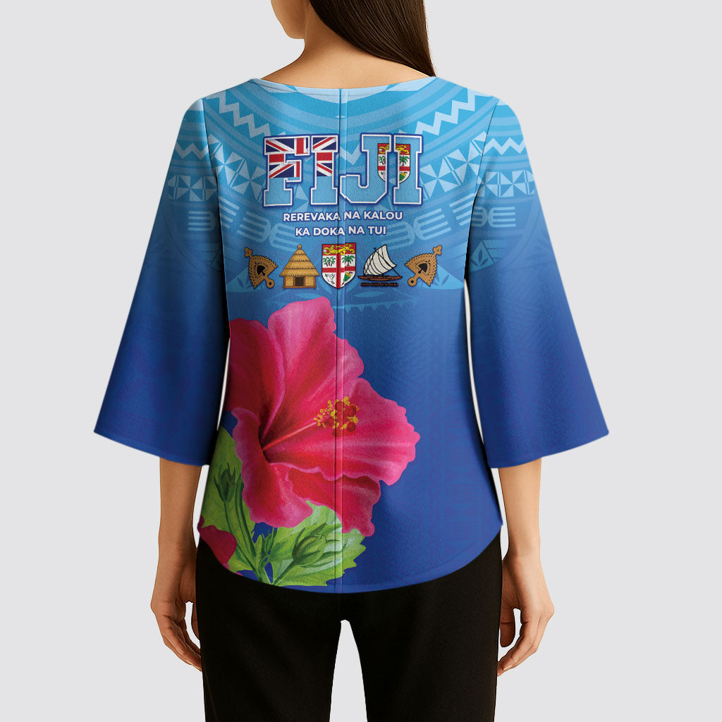 Bula Fiji Day Kimono Sleeve Blouse Traditional Tapa Pattern With Hibiscus LT05 - Polynesian Pride
