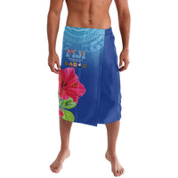 Bula Fiji Day Lavalava Traditional Tapa Pattern With Hibiscus LT05 Blue - Polynesian Pride