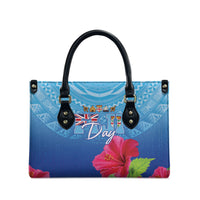 Bula Fiji Day Leather Bag Traditional Tapa Pattern With Hibiscus