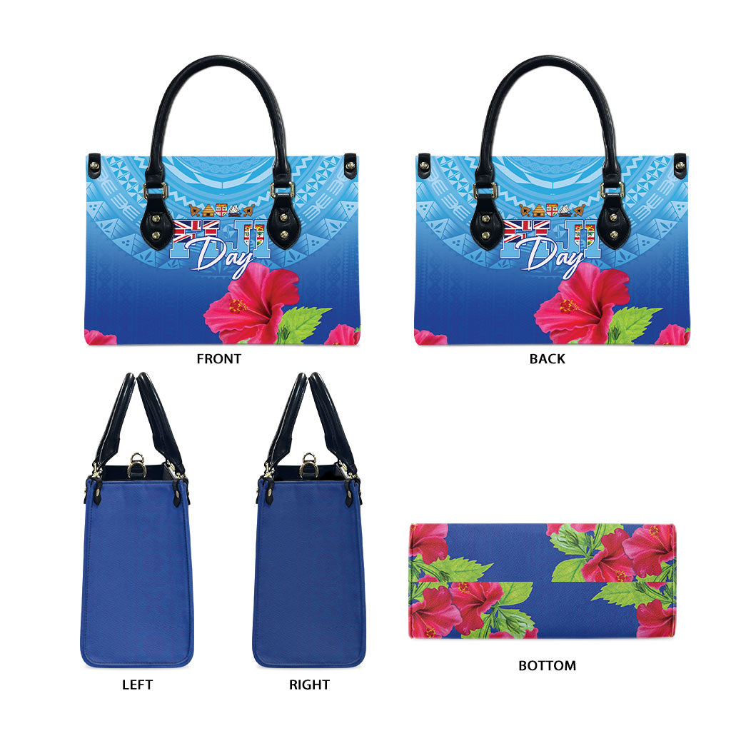 Bula Fiji Day Leather Bag Traditional Tapa Pattern With Hibiscus