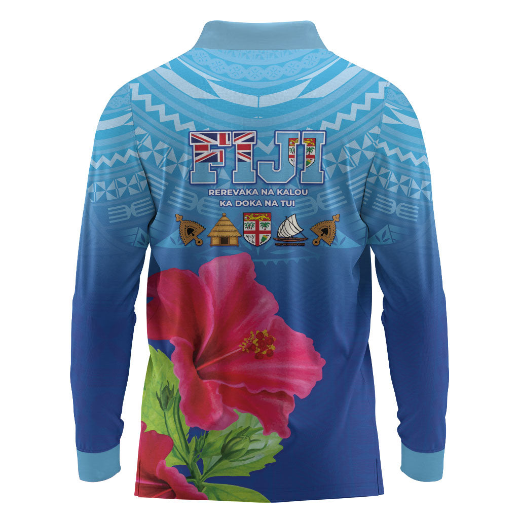 Bula Fiji Day Long Sleeve Polo Shirt Traditional Tapa Pattern With Hibiscus LT05 - Polynesian Pride