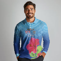 Bula Fiji Day Long Sleeve Polo Shirt Traditional Tapa Pattern With Hibiscus LT05 - Polynesian Pride
