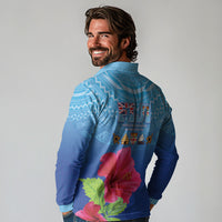Bula Fiji Day Long Sleeve Polo Shirt Traditional Tapa Pattern With Hibiscus LT05 - Polynesian Pride