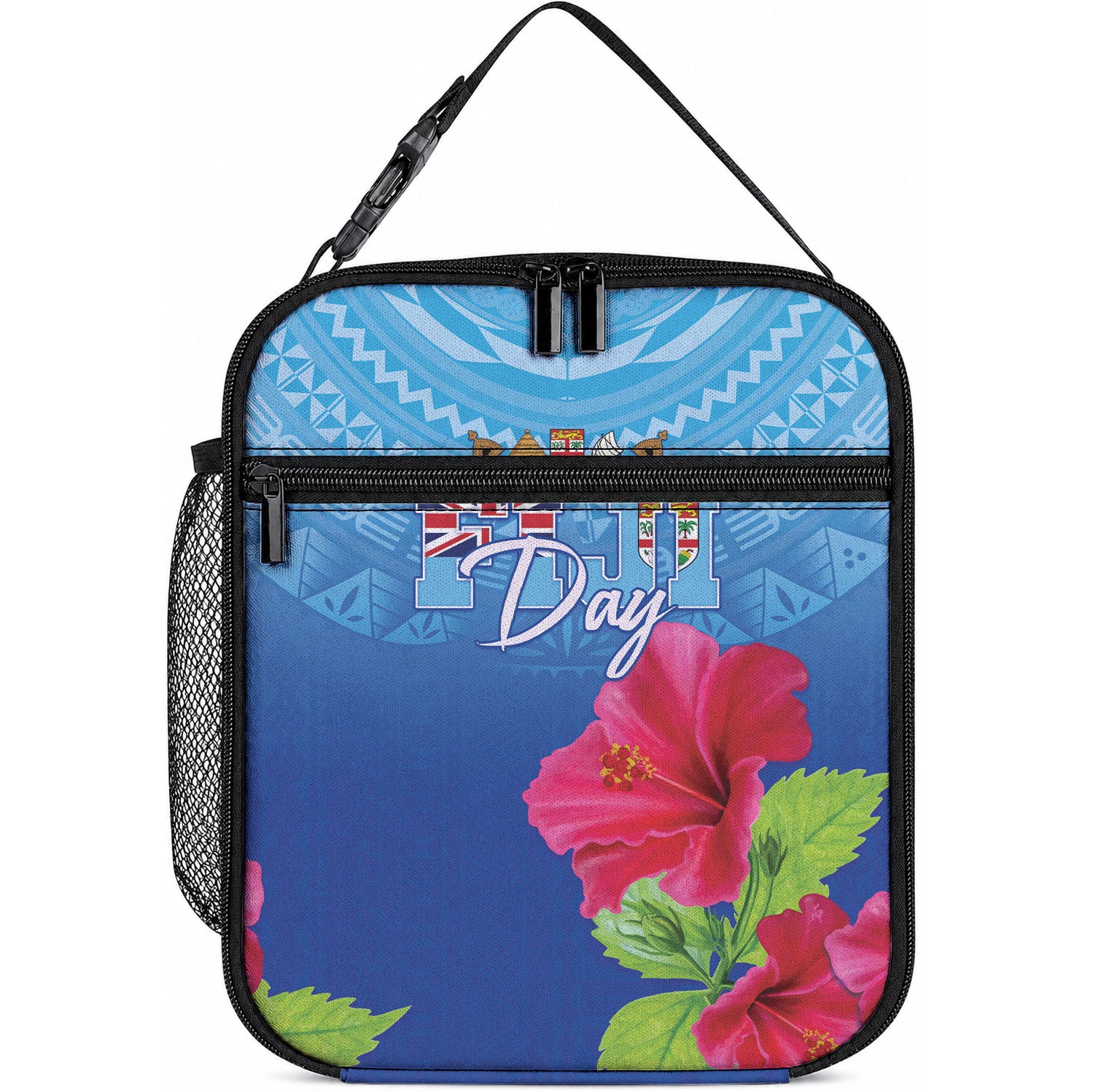 Bula Fiji Day Lunch Bag Traditional Tapa Pattern With Hibiscus