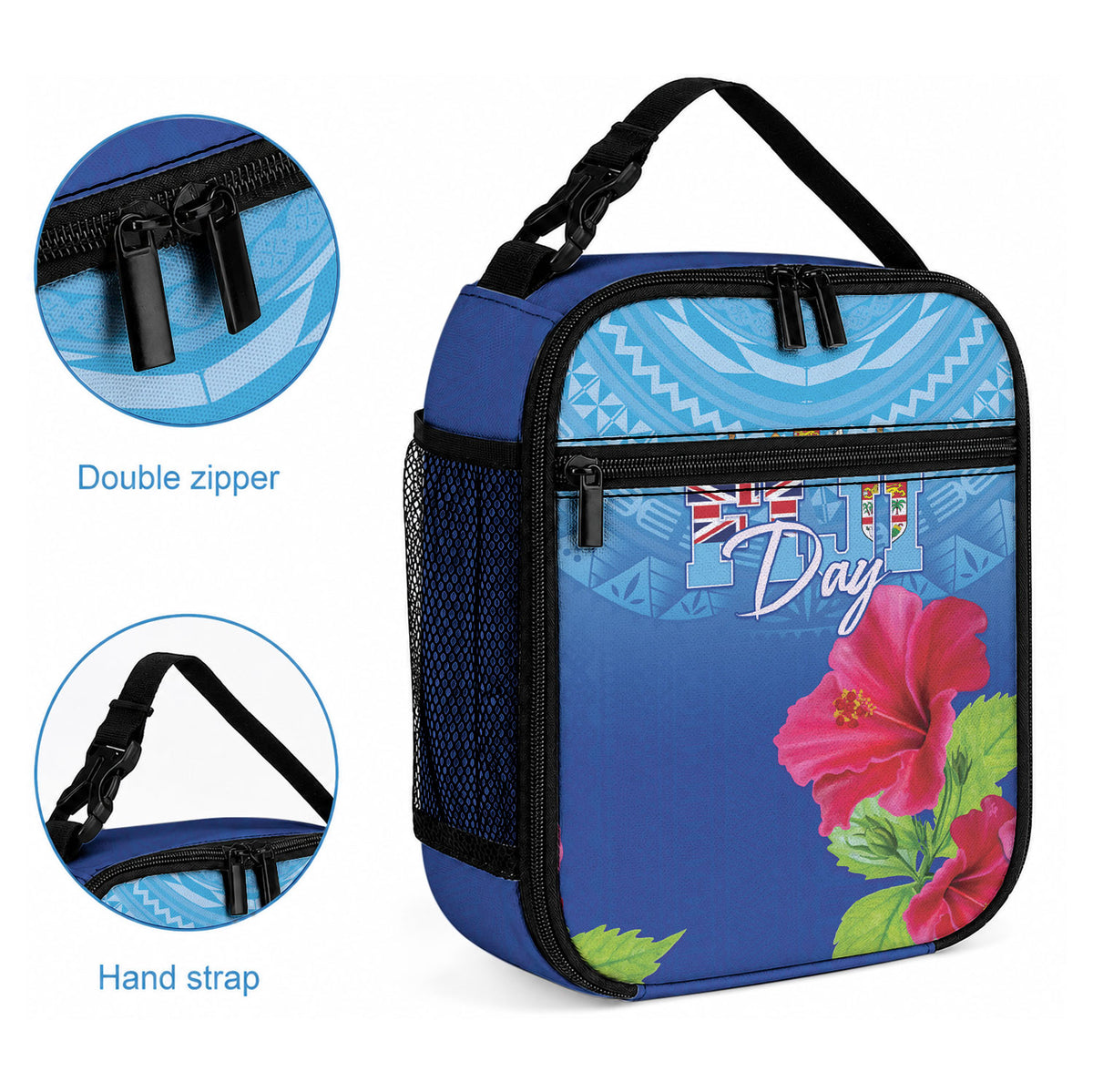Bula Fiji Day Lunch Bag Traditional Tapa Pattern With Hibiscus