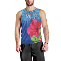 Bula Fiji Day Men Tank Top Traditional Tapa Pattern With Hibiscus