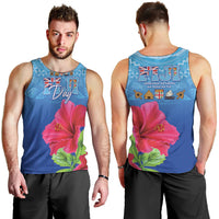 Bula Fiji Day Men Tank Top Traditional Tapa Pattern With Hibiscus