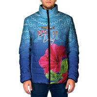 Bula Fiji Day Padded Jacket Traditional Tapa Pattern With Hibiscus LT05 Men Blue - Polynesian Pride