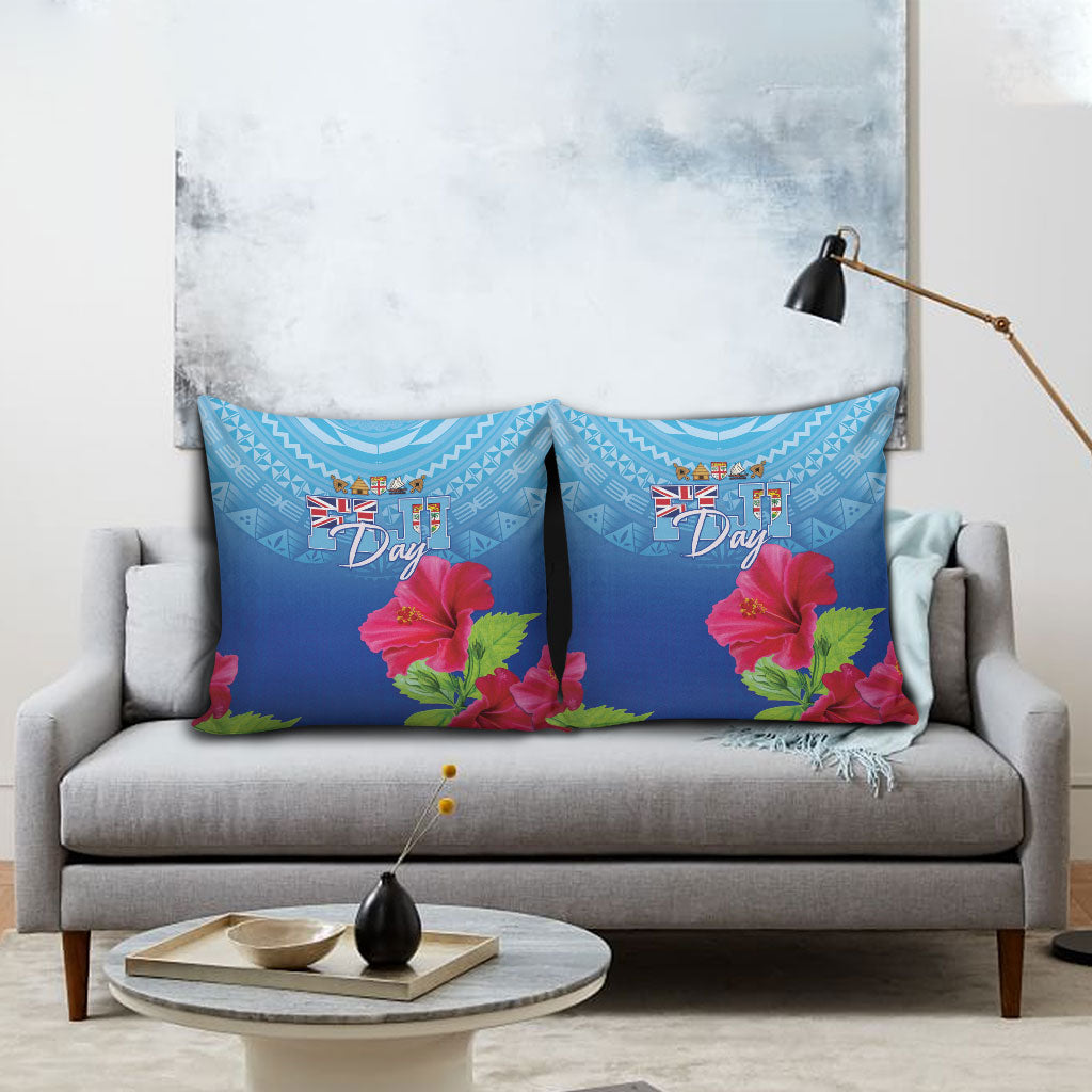 Bula Fiji Day Pillow Cover Traditional Tapa Pattern With Hibiscus
