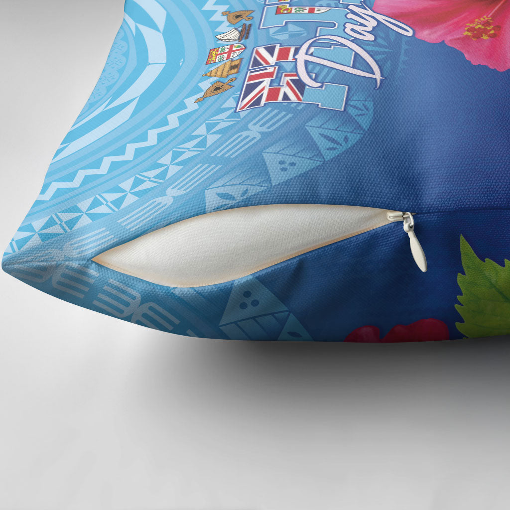 Bula Fiji Day Pillow Cover Traditional Tapa Pattern With Hibiscus