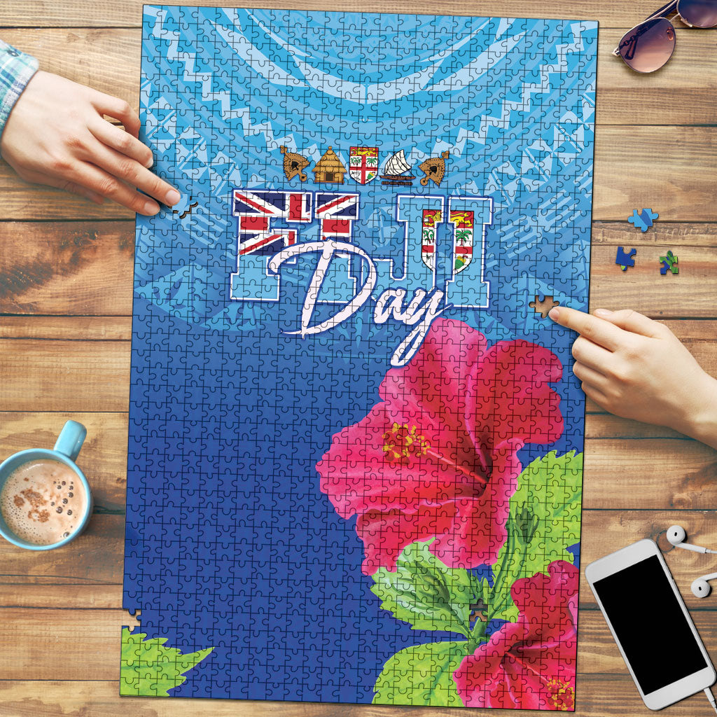 Bula Fiji Day Puzzle Traditional Tapa Pattern With Hibiscus LT05 Blue - Polynesian Pride