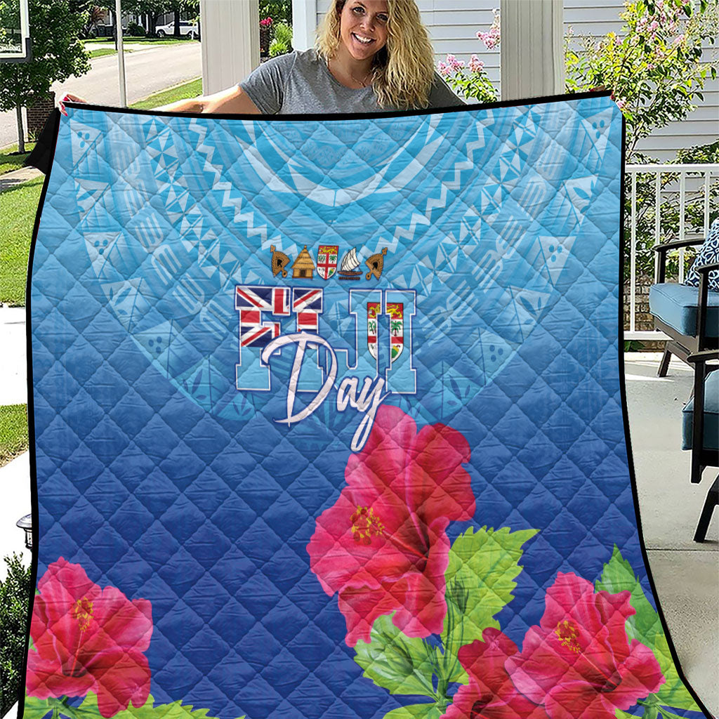 Bula Fiji Day Quilt Traditional Tapa Pattern With Hibiscus