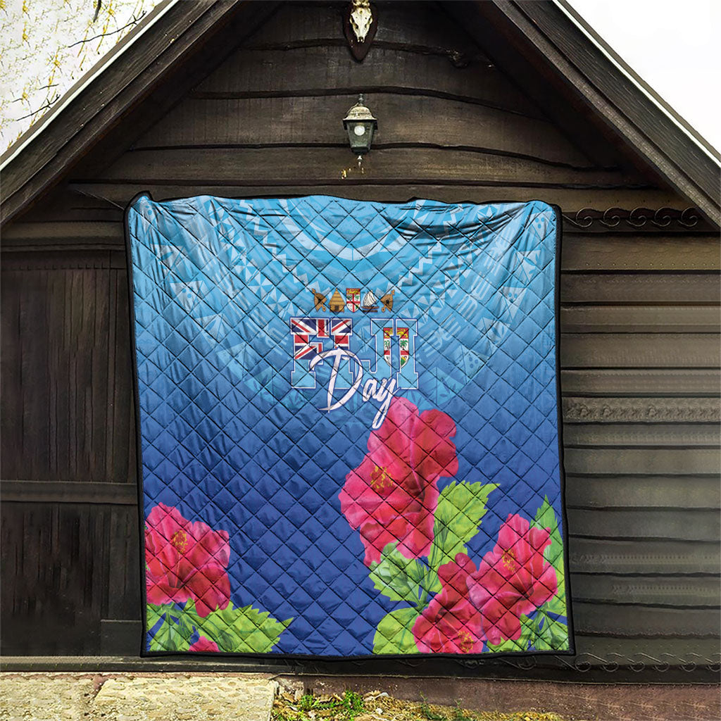 Bula Fiji Day Quilt Traditional Tapa Pattern With Hibiscus
