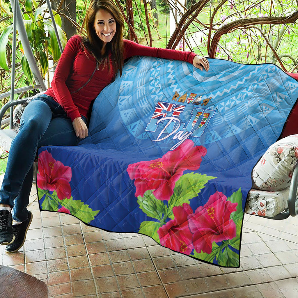 Bula Fiji Day Quilt Traditional Tapa Pattern With Hibiscus