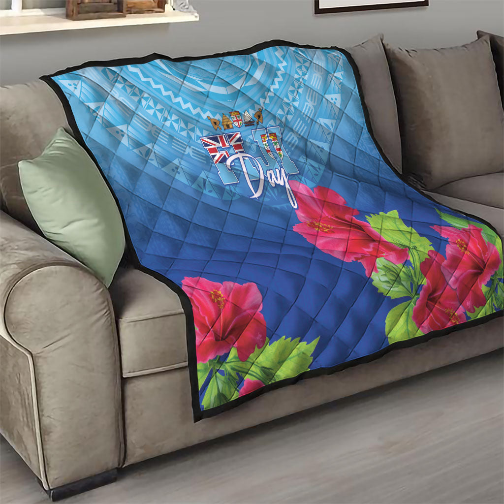Bula Fiji Day Quilt Traditional Tapa Pattern With Hibiscus