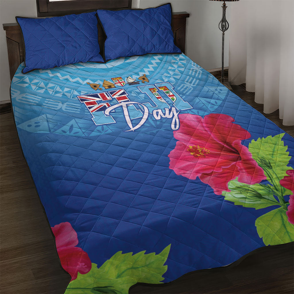 Bula Fiji Day Quilt Bed Set Traditional Tapa Pattern With Hibiscus