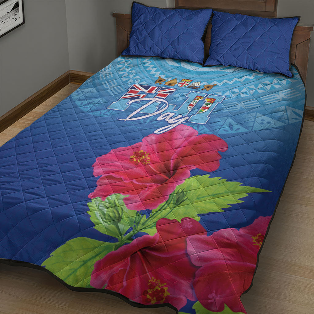 Bula Fiji Day Quilt Bed Set Traditional Tapa Pattern With Hibiscus
