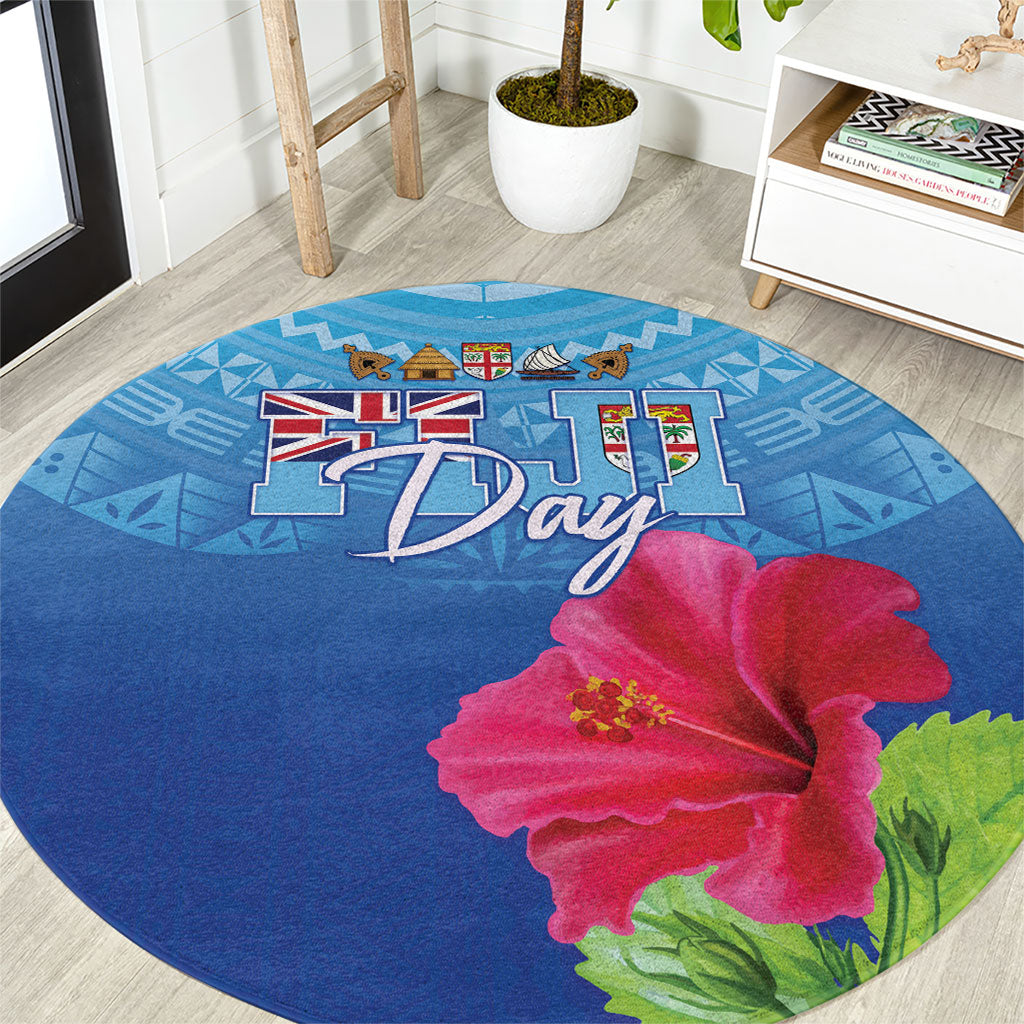 Bula Fiji Day Round Carpet Traditional Tapa Pattern With Hibiscus