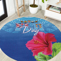Bula Fiji Day Round Carpet Traditional Tapa Pattern With Hibiscus