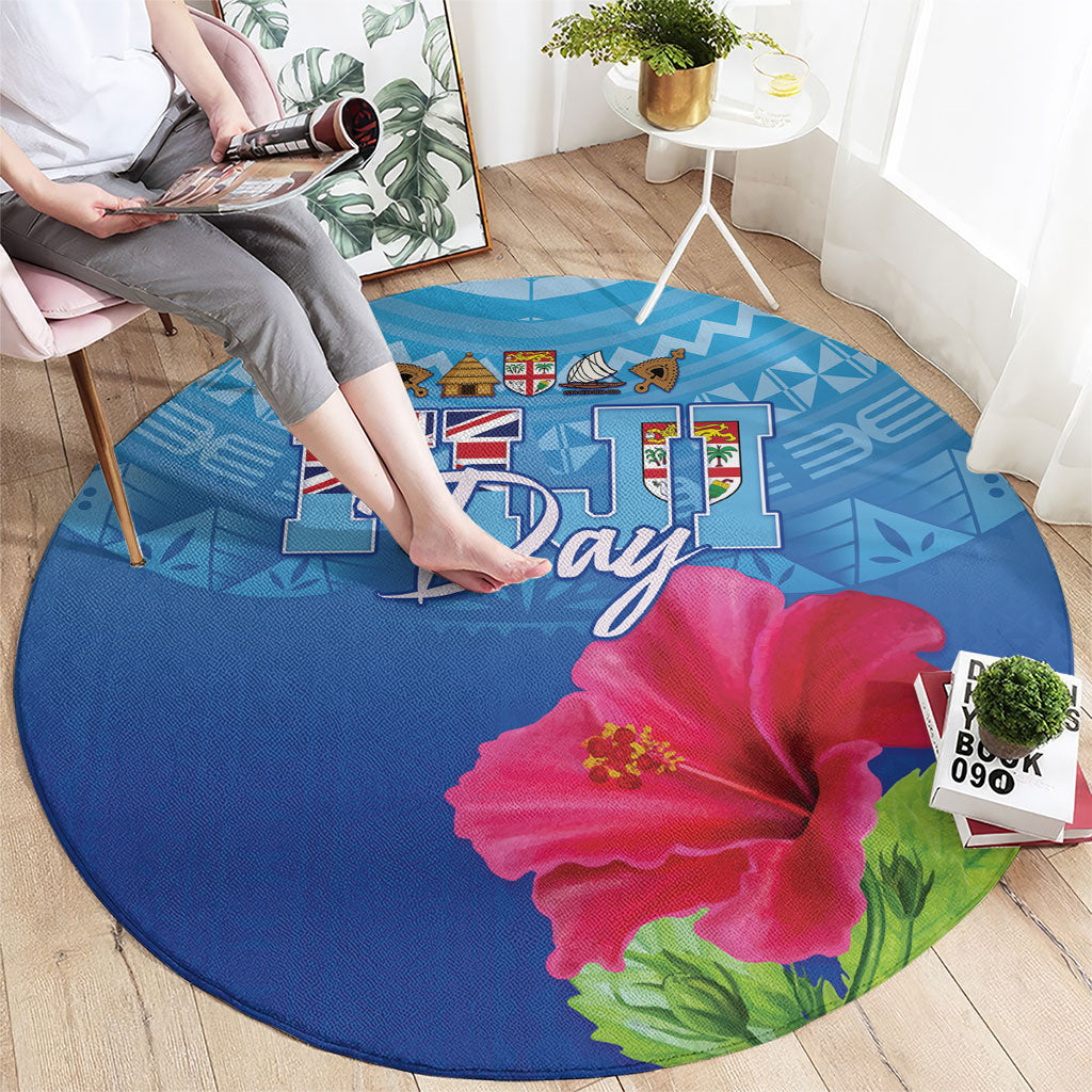Bula Fiji Day Round Carpet Traditional Tapa Pattern With Hibiscus