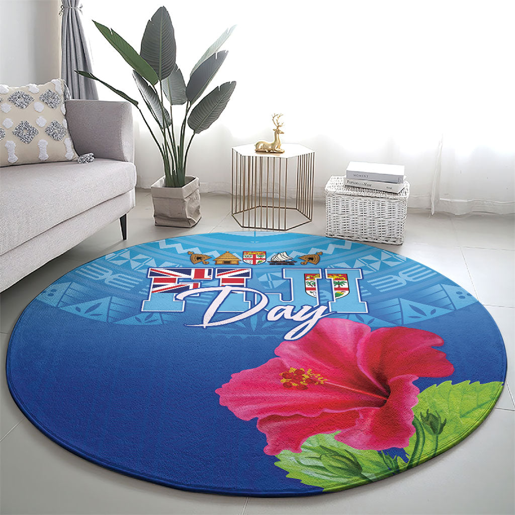 Bula Fiji Day Round Carpet Traditional Tapa Pattern With Hibiscus
